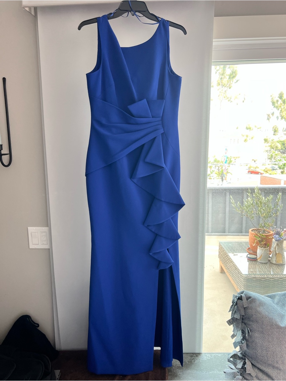 Sleeveless Royal Blue Ruffle Sheath Dress